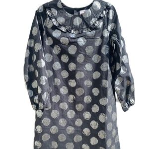 Hanna Andersson dress long sleeve gray metallic silver polka dot (140) 10